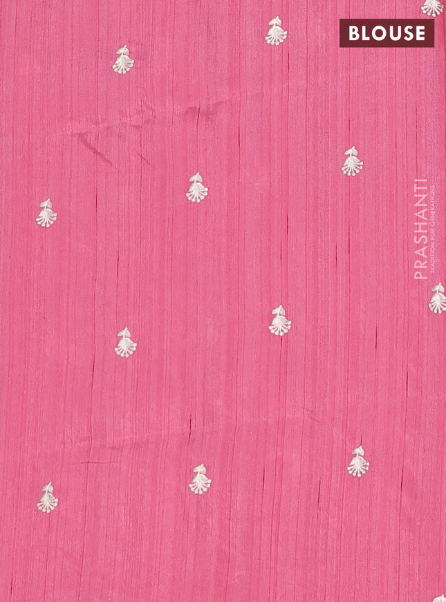 Semi raw silk saree pink with embroidery work buttas and floral embroidery border