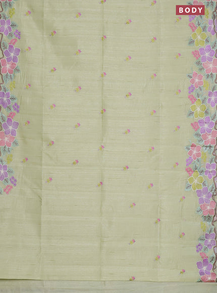 Semi raw silk saree pista green with embroidery work buttas and floral embroidery border