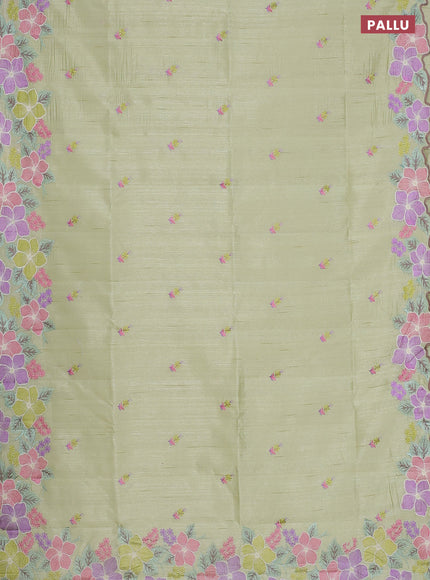 Semi raw silk saree pista green with embroidery work buttas and floral embroidery border