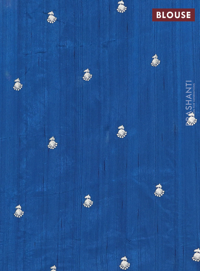 Semi raw silk saree peacock blue with embroidery work buttas and floral embroidery border