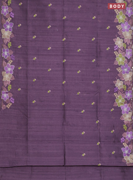 Semi raw silk saree pastel purple with embroidery work buttas and floral embroidery border