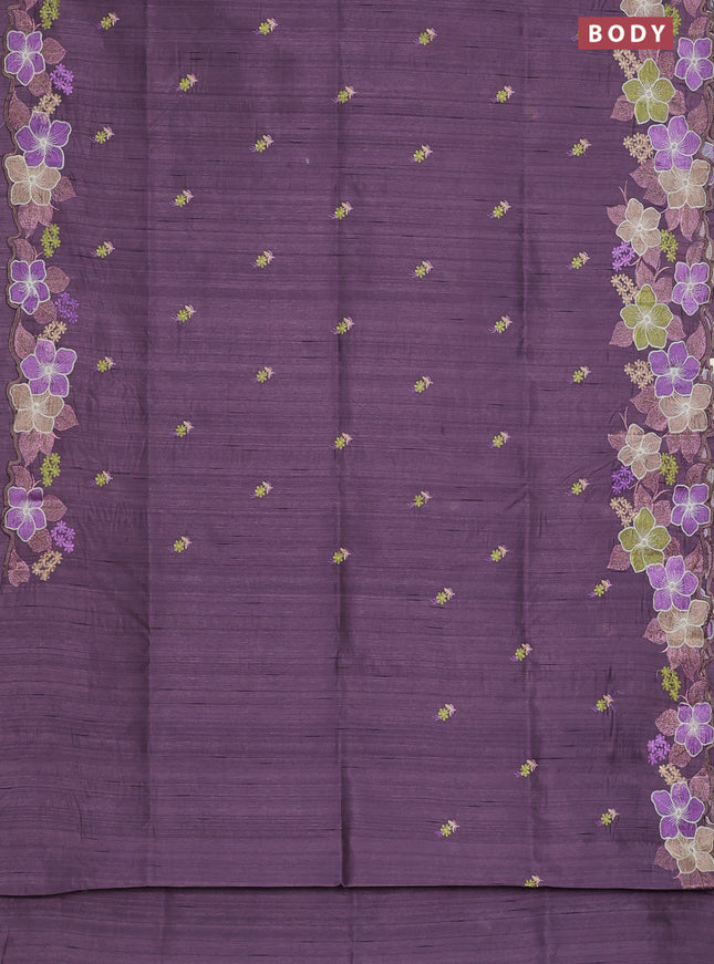 Semi raw silk saree pastel purple with embroidery work buttas and floral embroidery border