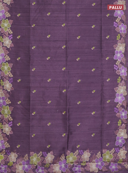 Semi raw silk saree pastel purple with embroidery work buttas and floral embroidery border
