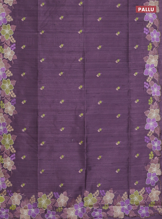 Semi raw silk saree pastel purple with embroidery work buttas and floral embroidery border