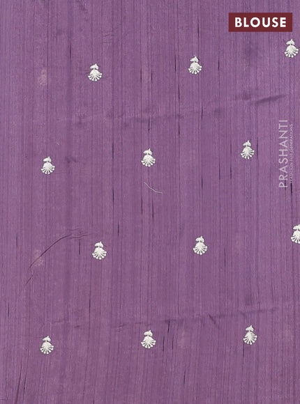 Semi raw silk saree pastel purple with embroidery work buttas and floral embroidery border