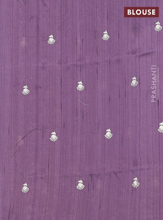 Semi raw silk saree pastel purple with embroidery work buttas and floral embroidery border