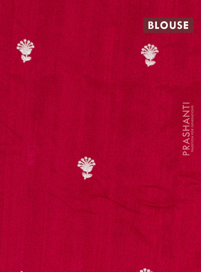 Semi raw silk saree dark pink with embroidery work buttas and floral embroidery border