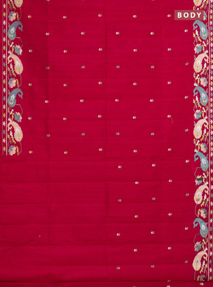 Semi raw silk saree dark pink with embroidery work buttas and embroidery border