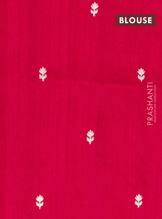 Semi raw silk saree dark pink with embroidery work buttas and embroidery border