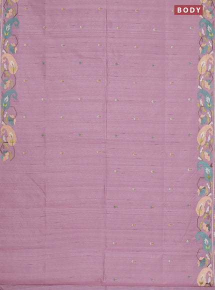 Semi raw silk saree pastel pink with embroidery work buttas and embroidery border