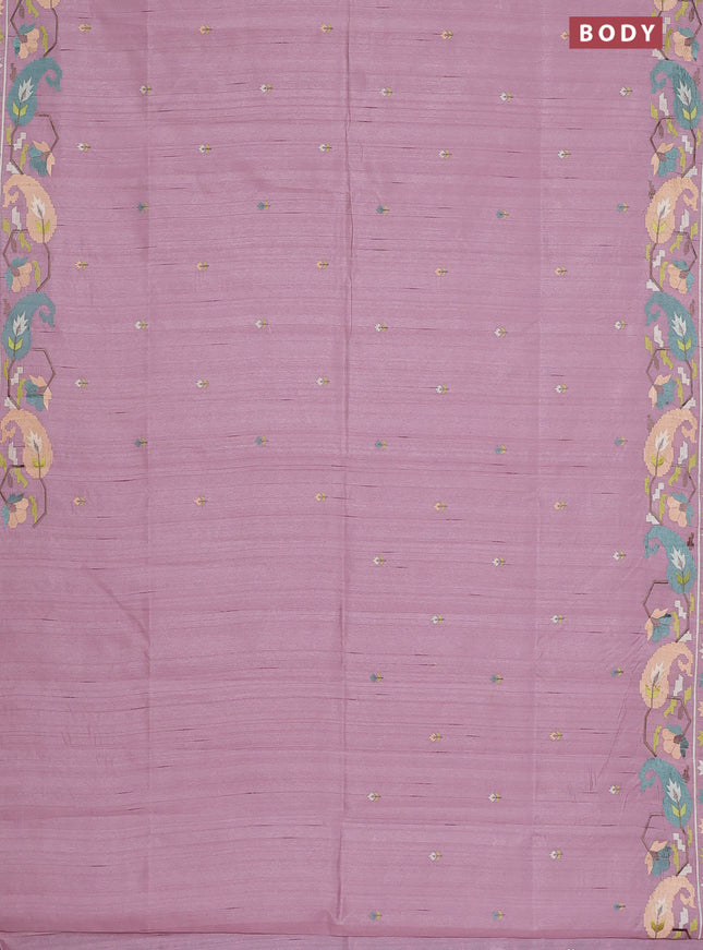 Semi raw silk saree pastel pink with embroidery work buttas and embroidery border