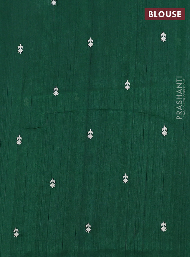 Semi raw silk saree dark green with embroidery work buttas and embroidery border