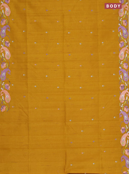 Semi raw silk saree mustard yellow with embroidery work buttas and embroidery border
