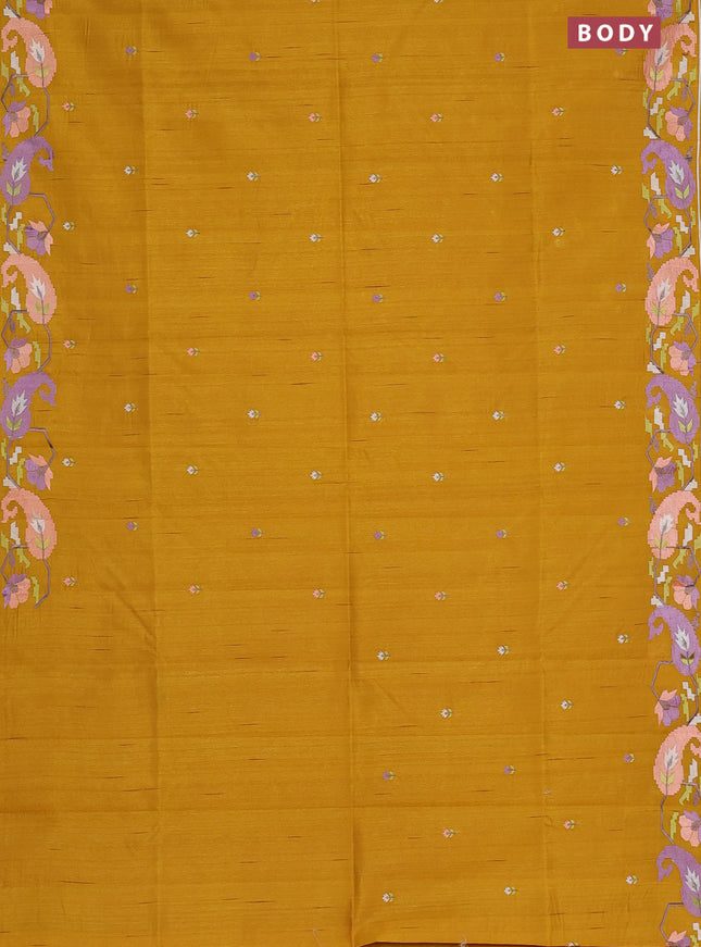 Semi raw silk saree mustard yellow with embroidery work buttas and embroidery border