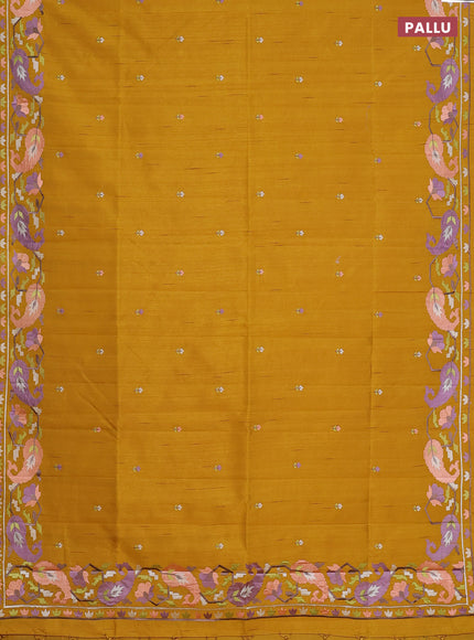Semi raw silk saree mustard yellow with embroidery work buttas and embroidery border