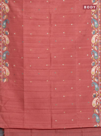 Semi raw silk saree dark peach with embroidery work buttas and embroidery border