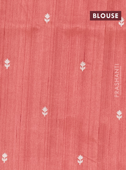 Semi raw silk saree dark peach with embroidery work buttas and embroidery border