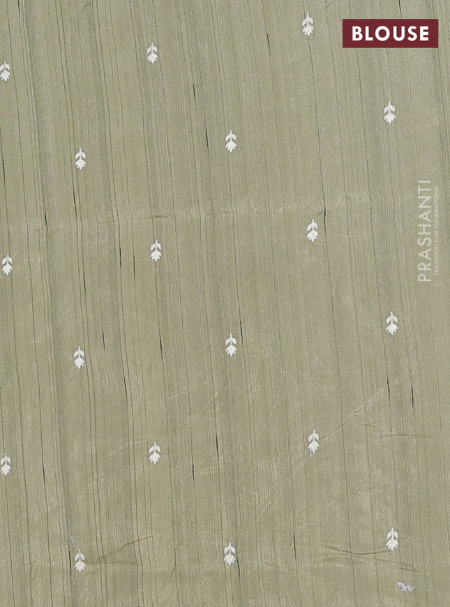 Semi raw silk saree sap green shade with embroidery work buttas and embroidery border