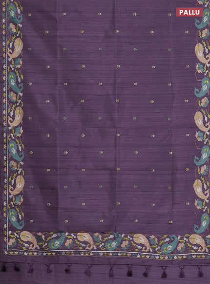 Semi raw silk saree pastel purple shade with embroidery work buttas and embroidery border