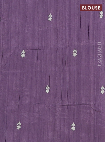 Semi raw silk saree pastel purple shade with embroidery work buttas and embroidery border