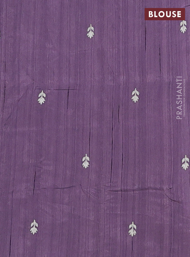 Semi raw silk saree pastel purple shade with embroidery work buttas and embroidery border