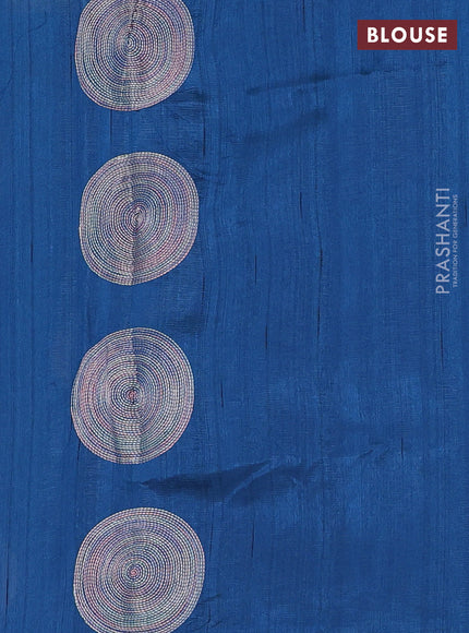 Semi raw silk saree peacock blue with embroidery work buttas and geometric embroidery butta border