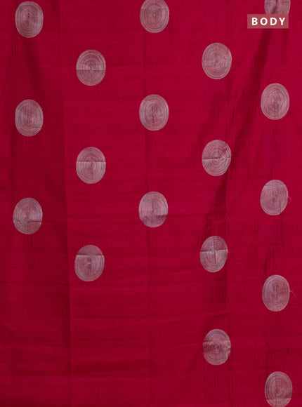 Semi raw silk saree dark pink with embroidery work buttas and geometric embroidery butta border