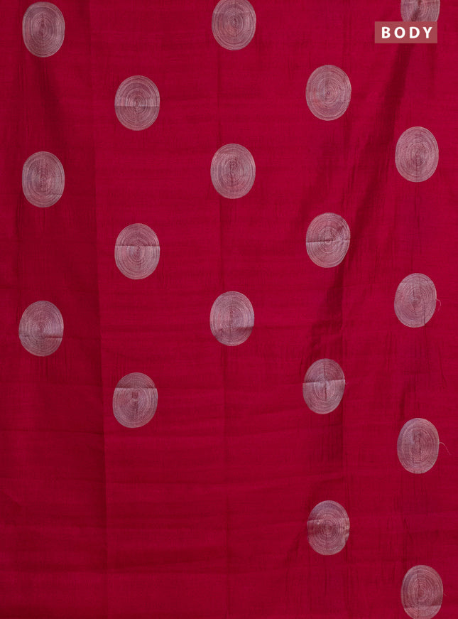 Semi raw silk saree dark pink with embroidery work buttas and geometric embroidery butta border