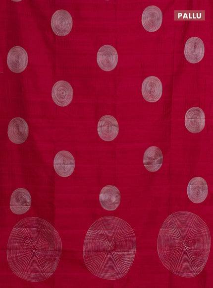 Semi raw silk saree dark pink with embroidery work buttas and geometric embroidery butta border