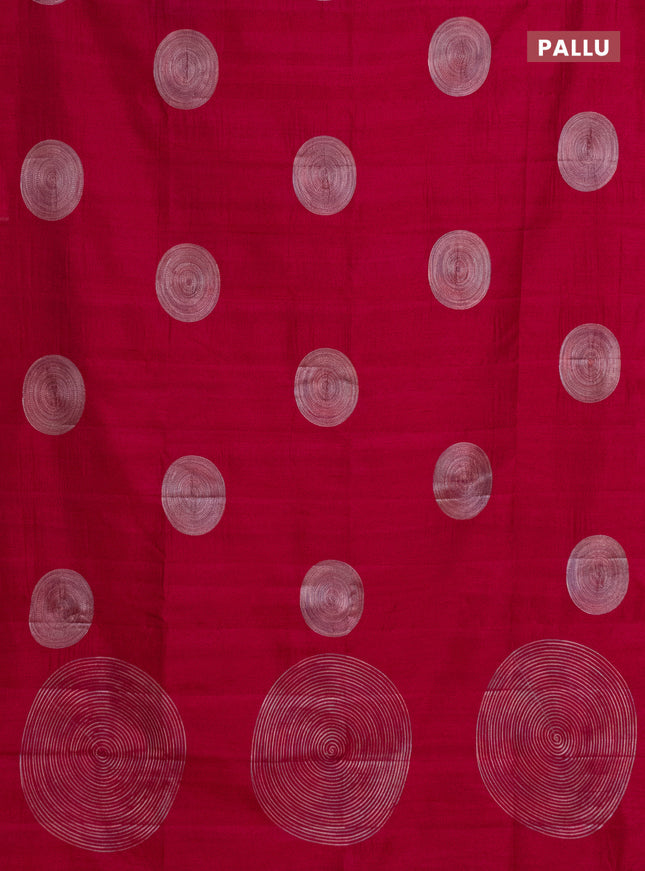 Semi raw silk saree dark pink with embroidery work buttas and geometric embroidery butta border