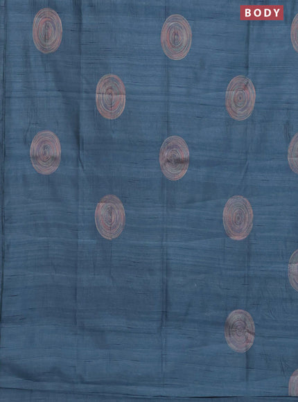 Semi raw silk saree pastel blue with embroidery work buttas and geometric embroidery butta border