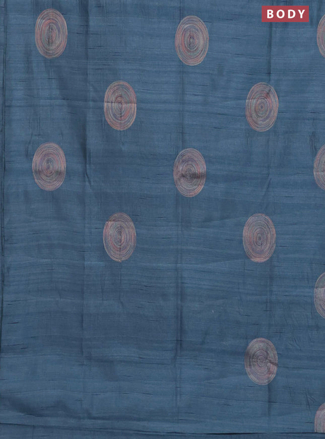 Semi raw silk saree pastel blue with embroidery work buttas and geometric embroidery butta border