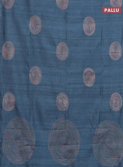 Semi raw silk saree pastel blue with embroidery work buttas and geometric embroidery butta border