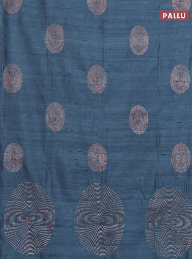 Semi raw silk saree pastel blue with embroidery work buttas and geometric embroidery butta border