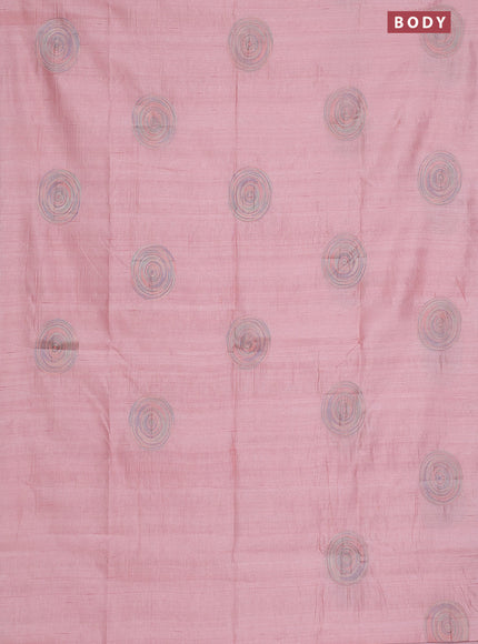 Semi raw silk saree peach shade with embroidery work buttas and geometric embroidery butta border
