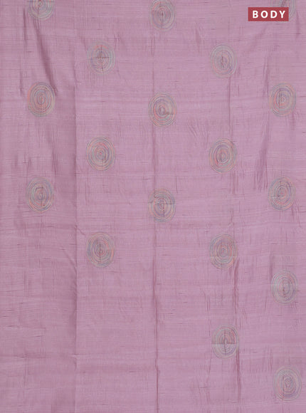 Semi raw silk saree pastel pink with embroidery work buttas and geometric embroidery butta border