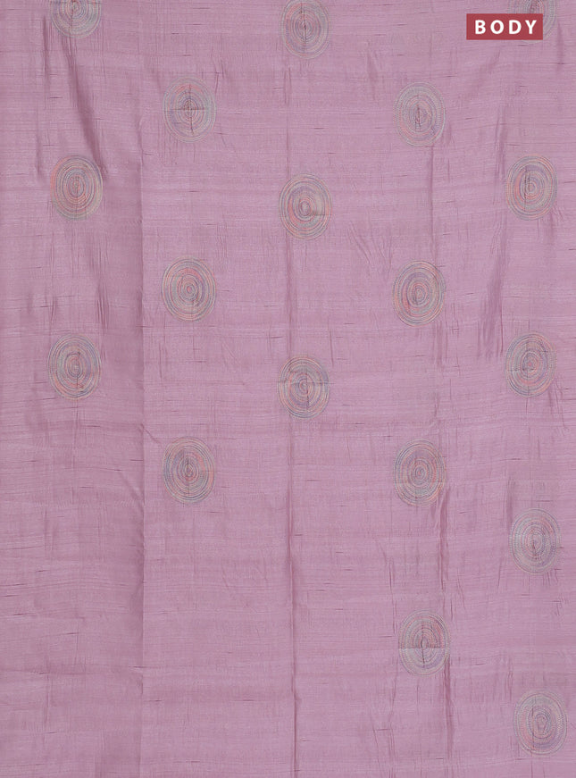 Semi raw silk saree pastel pink with embroidery work buttas and geometric embroidery butta border