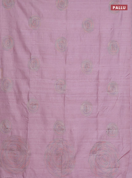 Semi raw silk saree pastel pink with embroidery work buttas and geometric embroidery butta border