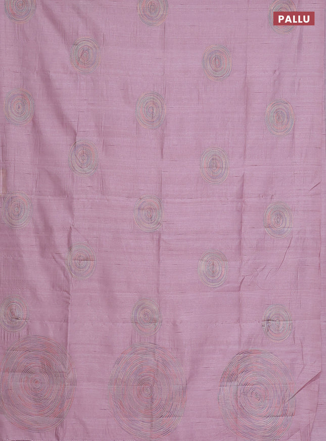 Semi raw silk saree pastel pink with embroidery work buttas and geometric embroidery butta border