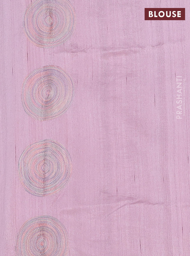 Semi raw silk saree pastel pink with embroidery work buttas and geometric embroidery butta border