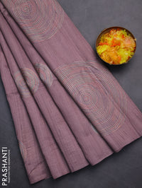 Semi raw silk saree pastel purple shade with embroidery work buttas and geometric embroidery butta border