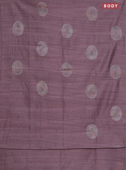 Semi raw silk saree pastel purple shade with embroidery work buttas and geometric embroidery butta border