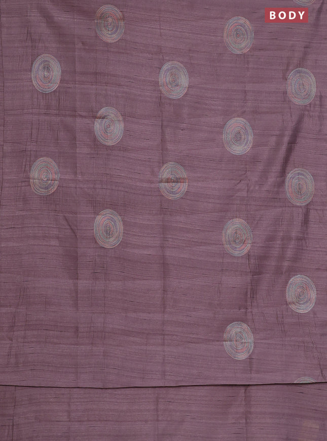 Semi raw silk saree pastel purple shade with embroidery work buttas and geometric embroidery butta border