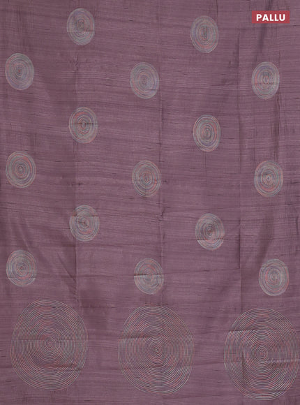 Semi raw silk saree pastel purple shade with embroidery work buttas and geometric embroidery butta border