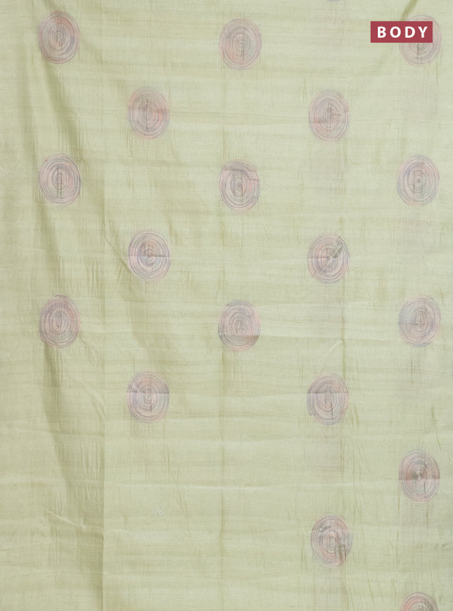 Semi raw silk saree pista green with embroidery work buttas and geometric embroidery butta border