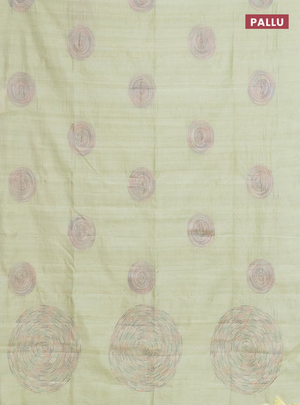 Semi raw silk saree pista green with embroidery work buttas and geometric embroidery butta border