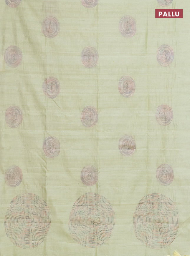 Semi raw silk saree pista green with embroidery work buttas and geometric embroidery butta border