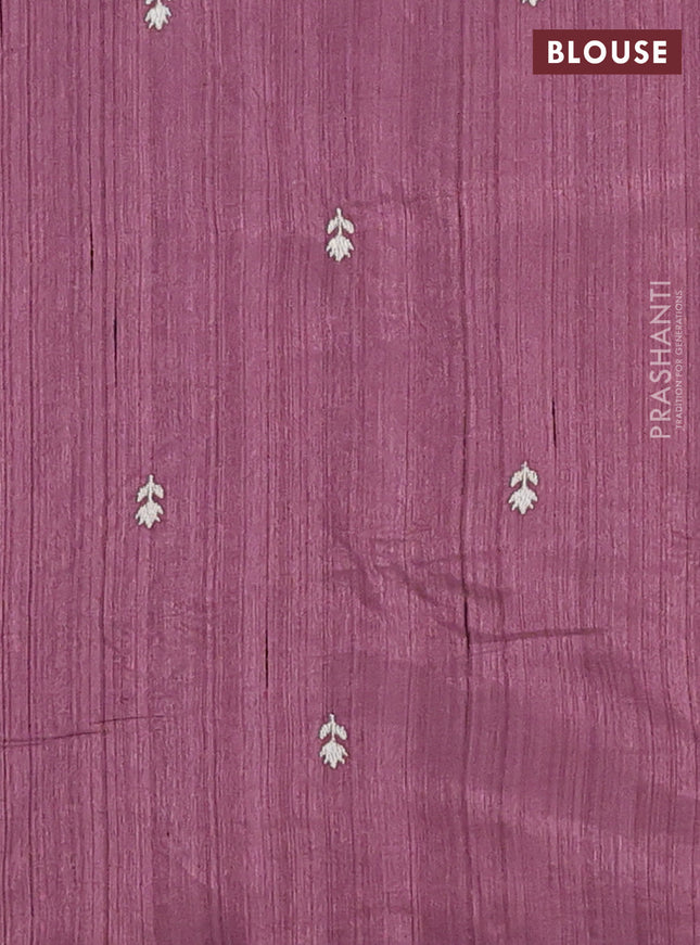Semi raw silk saree rosy brown with embroidery work buttas and embroidery border