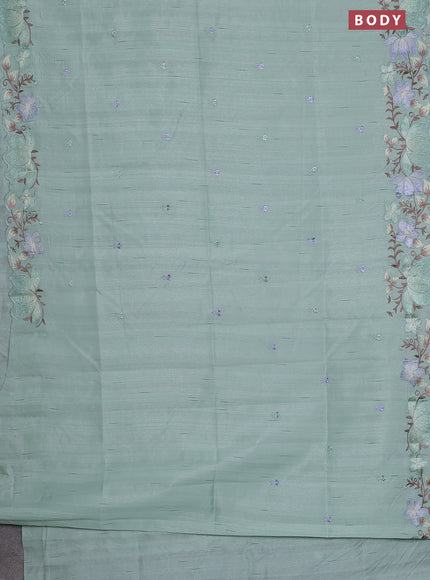 Semi raw silk saree pastel green with embroidery work buttas and embroidery border