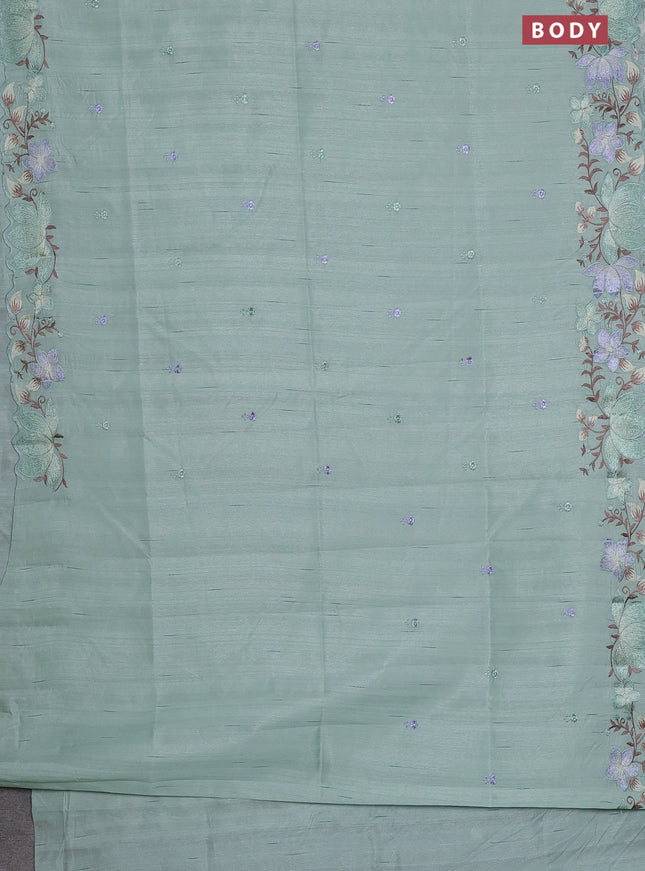 Semi raw silk saree pastel green with embroidery work buttas and embroidery border